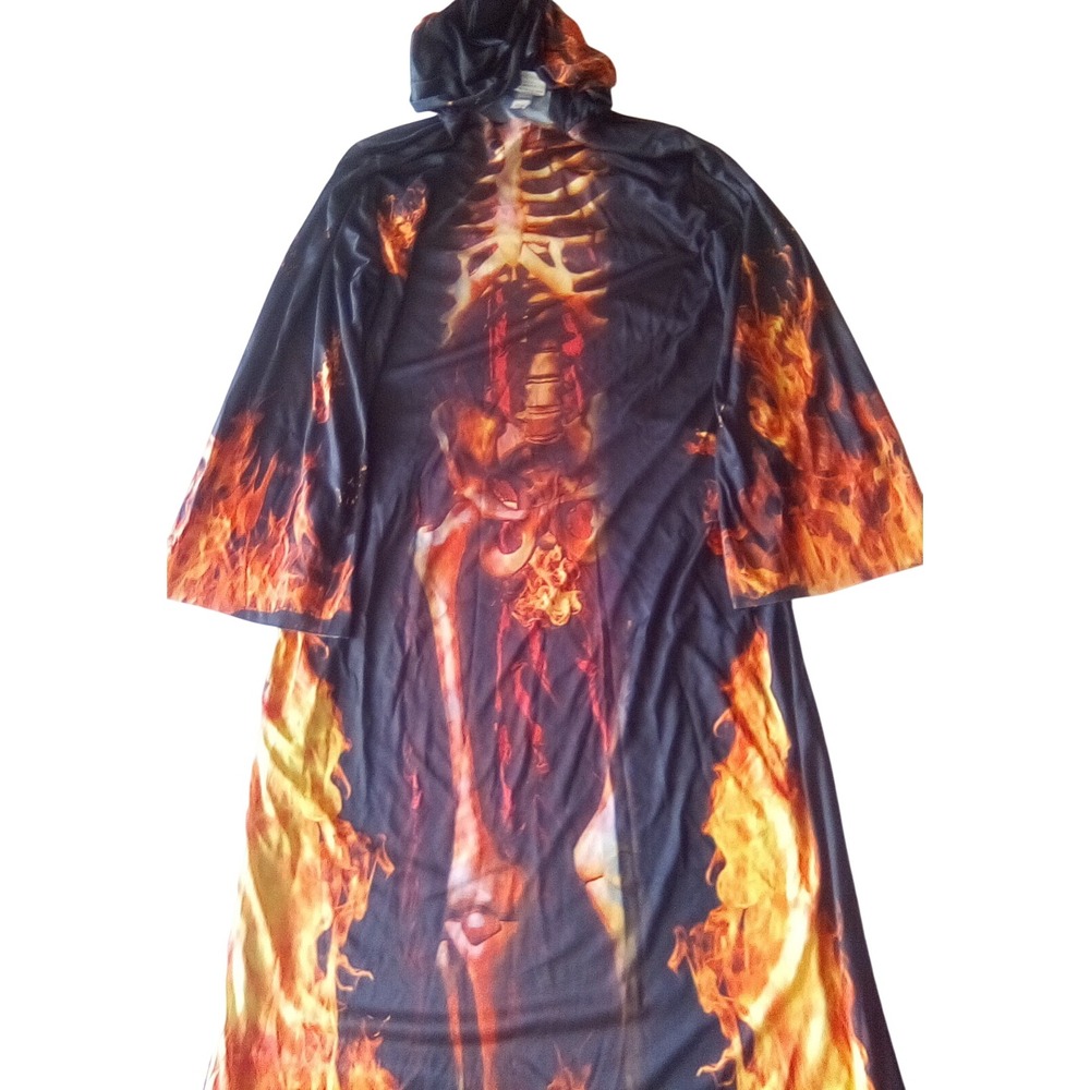 Underwraps Skeleton on Fire Hooded Costume Robe Black Orange Halloween Mens OS
